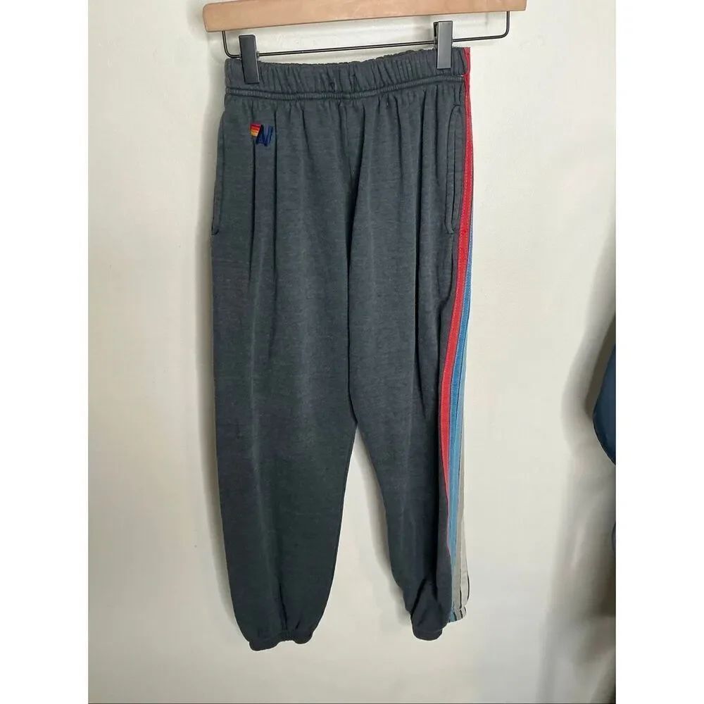 Aviator Nation Five Stripe Sweatpants | Grey and Blue/Red in Small